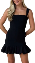 Annabeth Dress — Amanda Uprichard Bodycon Mini Dress with Ruffle Hem Black