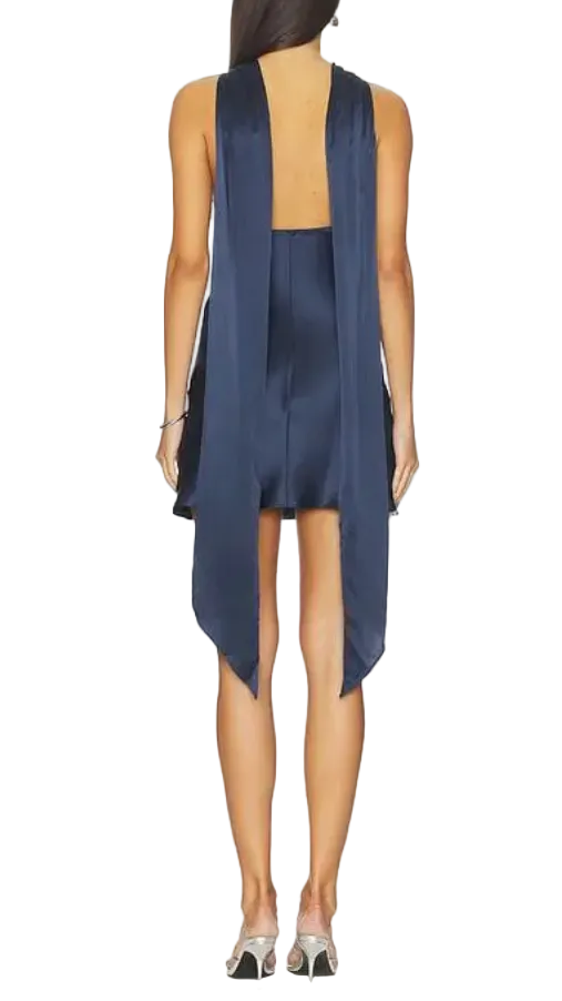 Amanda Uprichard Ashton Satin Scarf Neck Mini Dress