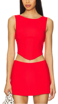 Bellini Top — Amanda Uprichard Cropped Crepe Boat Neck Top Red