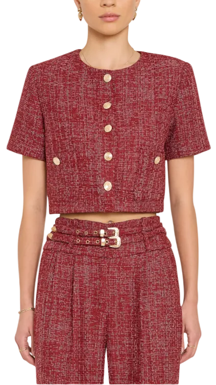 Amanda Uprichard Braswell Tweed Cropped Top