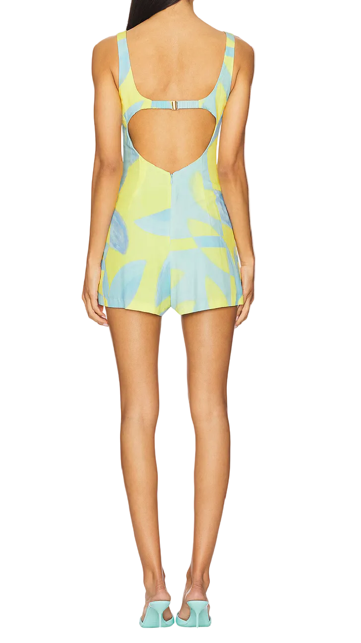 Amanda Uprichard Francie Abstract Print Open-Back Mini Romper