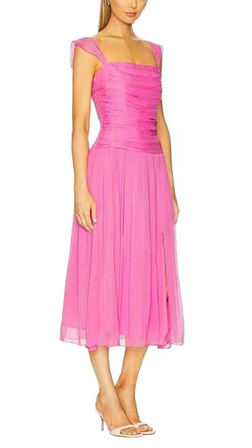 Amanda Uprichard Reine Ruched Pleated Midi Dress