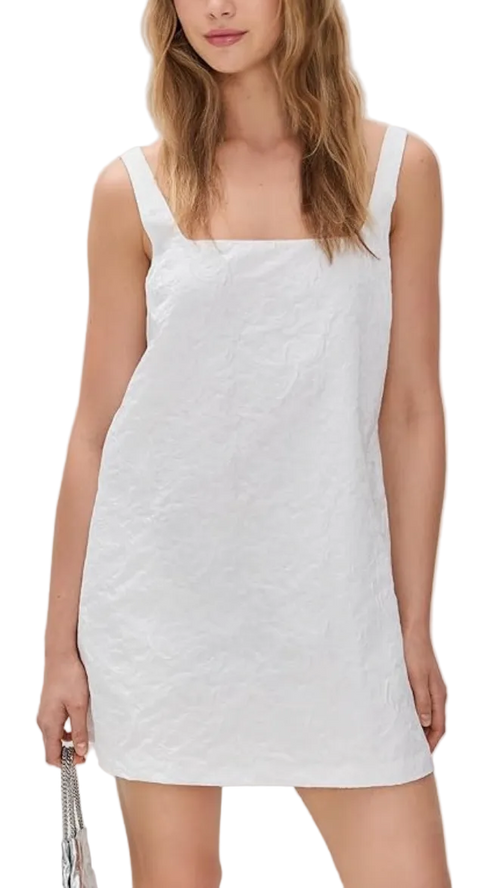 a white sleeveless dress Amanda Uprichard Rinaldi Jacquard Shift Mini Dress