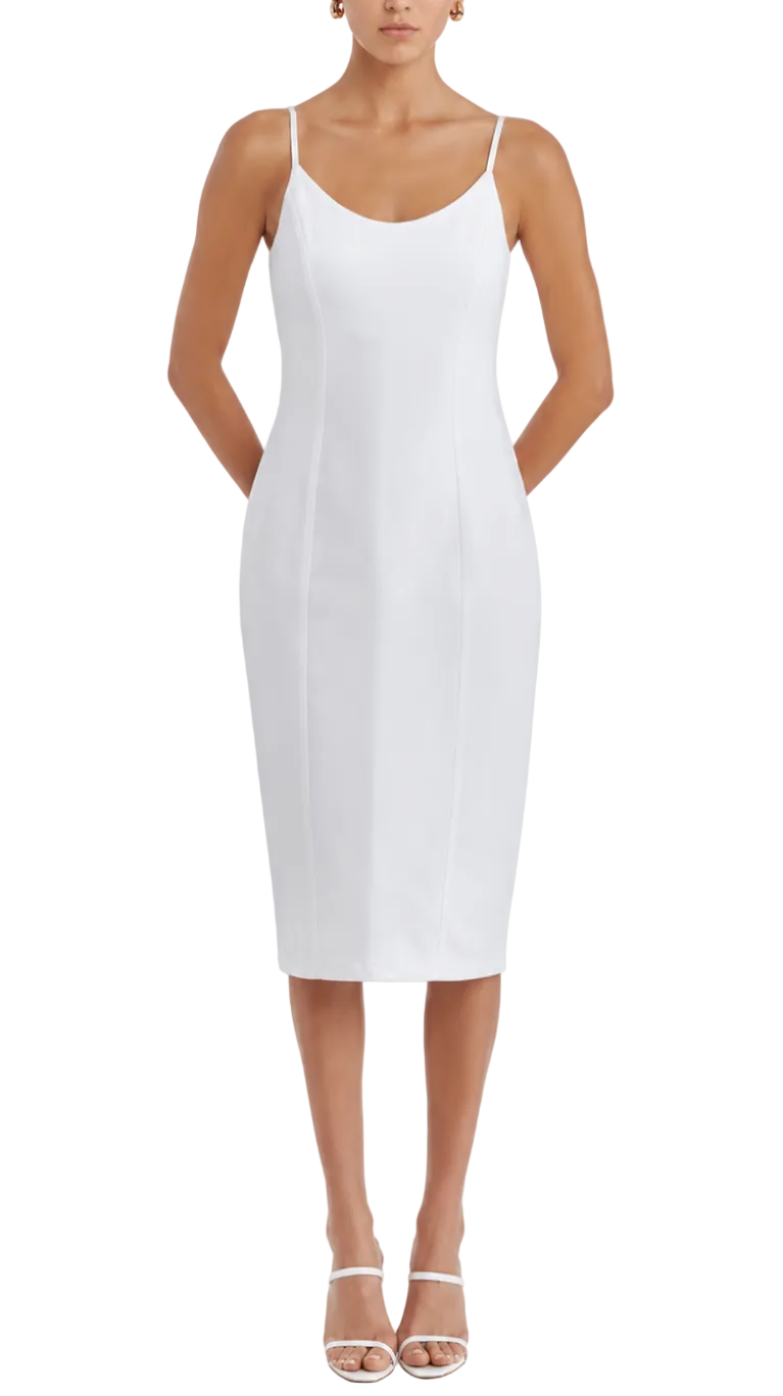 Amanda Uprichard Rocco Spaghetti Strap Fitted Midi Dress