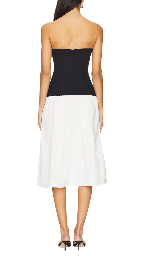 Amanda Uprichard Valencia Strapless Two-Tone Midi Dress