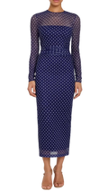 Amanda Uprichard Zoey Polka Dot Mesh Sleeve Midi Dress